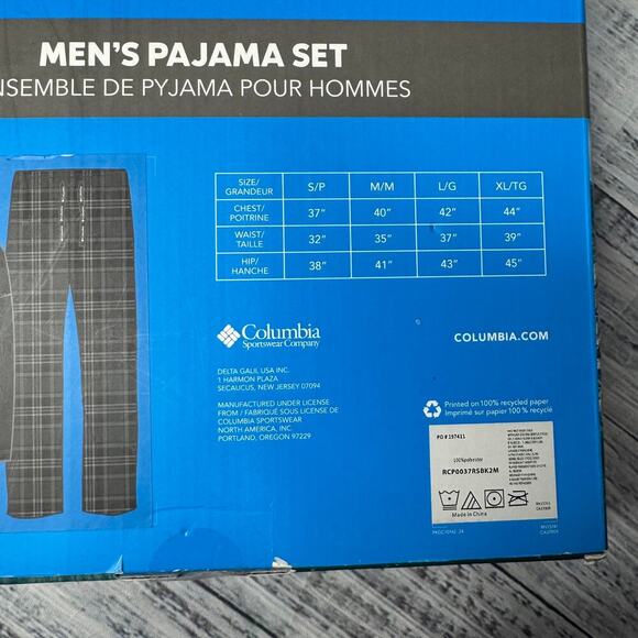 Columbia Pajama Set PJs Black/Gray Mens Cotton Blend Top & Fleece Bottom M NEW - Picture 3 of 3